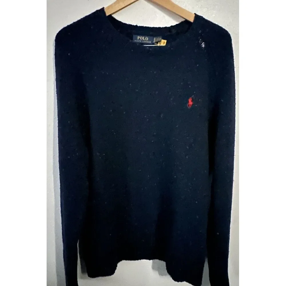 Polo Ralph Lauren Men's Speckled Wool Blend Crewneck Sweater Navy Size XL‎ new